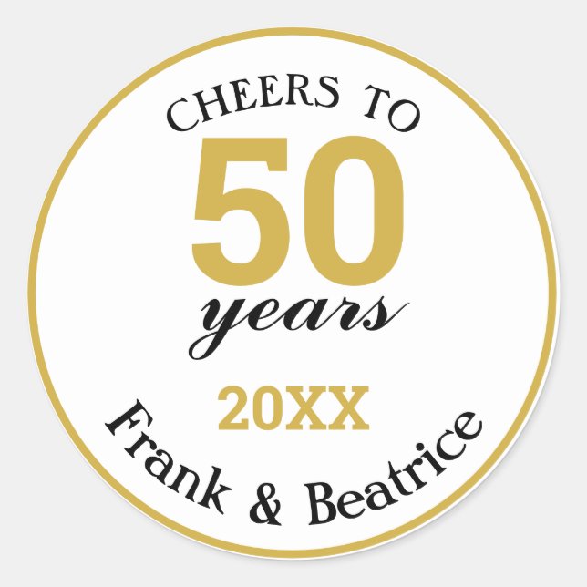 Sticker Rond Salutations à 50 ans Gold 50th Anniversary (Devant)