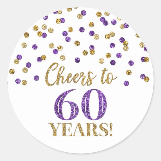 Sticker Rond Salutations à 60 ans Anniversaire Gold Purple Conf (Devant)