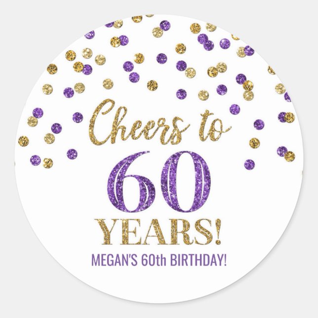 Sticker Rond Salutations à 60 ans Anniversaire Gold Purple Conf (Devant)