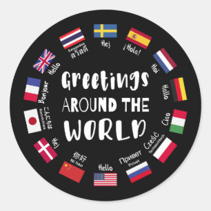Sticker Rond Salutations autour du monde - Bonjour dans toutes 