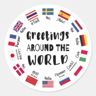 Sticker Rond Salutations autour du monde, Bonjour dans toutes l