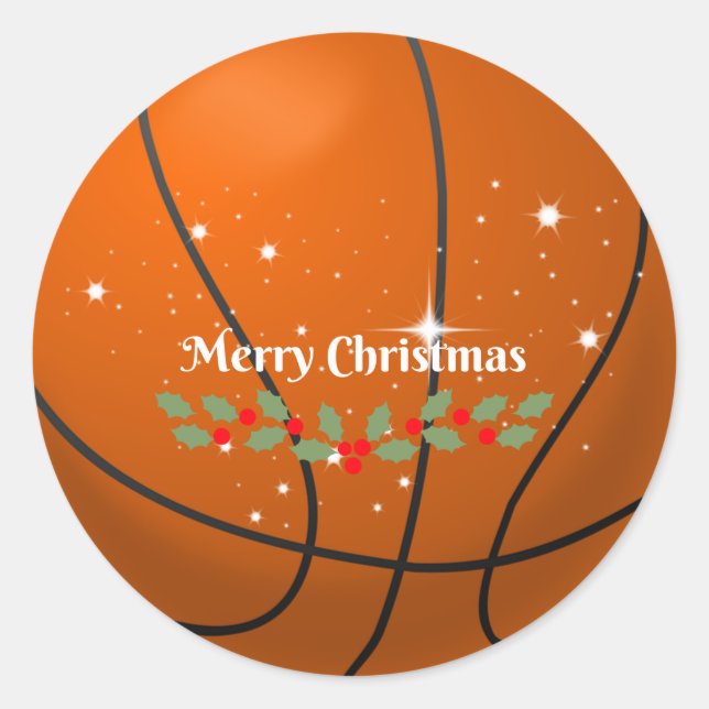 Sticker Rond Salutations de Noël de basket-ball (Devant)