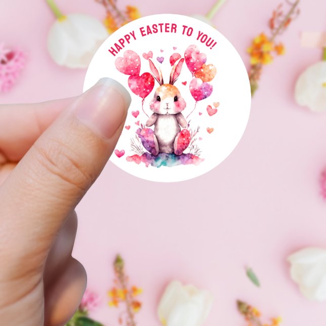Sticker Rond Salutations de Pâques Bunny Ballons Coeur Personna (Créateur téléchargé)