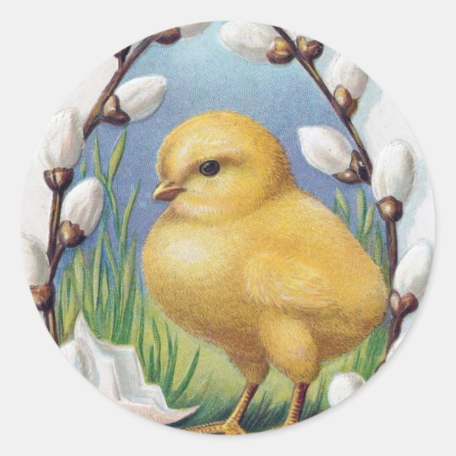 Sticker Rond Salutations de Pâques Chick Jaune (Devant)