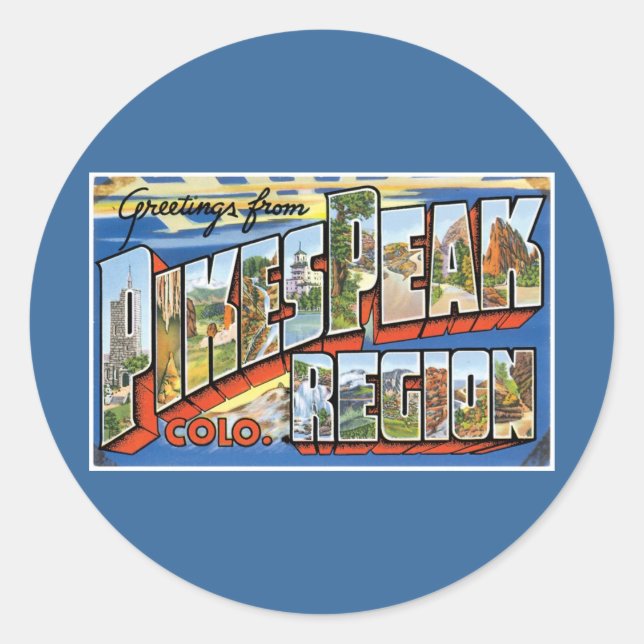 Sticker Rond Salutations de Pikes Peak, CO ! (Devant)