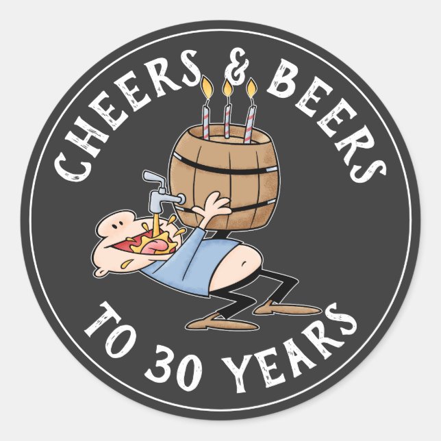 Sticker Rond Salutations Et Bières 30e Anniversaire Noir Et Bla (Devant)