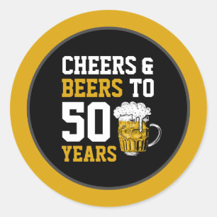 Sticker Rond Salutations et bières à 50 ans 50e anniversaire