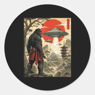 Sticker Rond Samouraï Bigfoot 67 Six Seven Mème Japonais Vintag