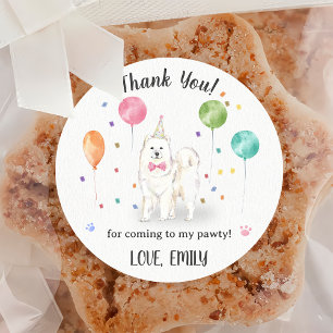 Sticker Rond Samoyed Chien Merci d'anniversaire