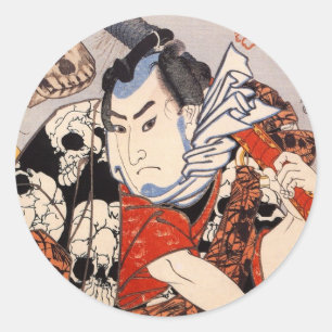 Sticker Rond Samurai porte un Motif crânien