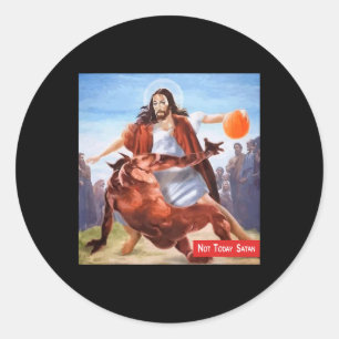 Sticker Rond S'amuser pas aujourd'hui Satan Jesus Crossover Bas