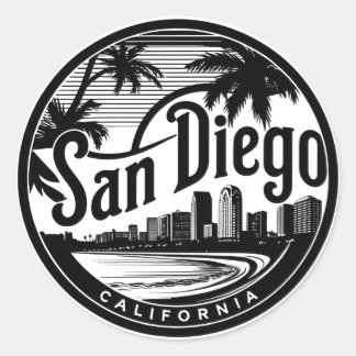 Sticker Rond San Diego California Skyline