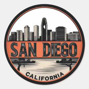 Sticker Rond San Diego California Skyline Art moderne Cityscape