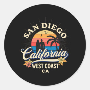 Sticker Rond San Diego Californie Plage Surf Été Vacances Vi
