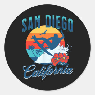 Sticker Rond San Diego Californie Plage Surf Eté Vacances Vi