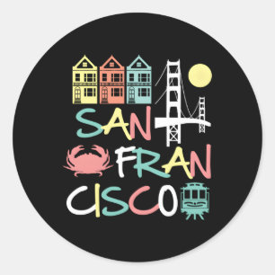 Sticker Rond San Francisco Bridge Sf Icons Californie Dark
