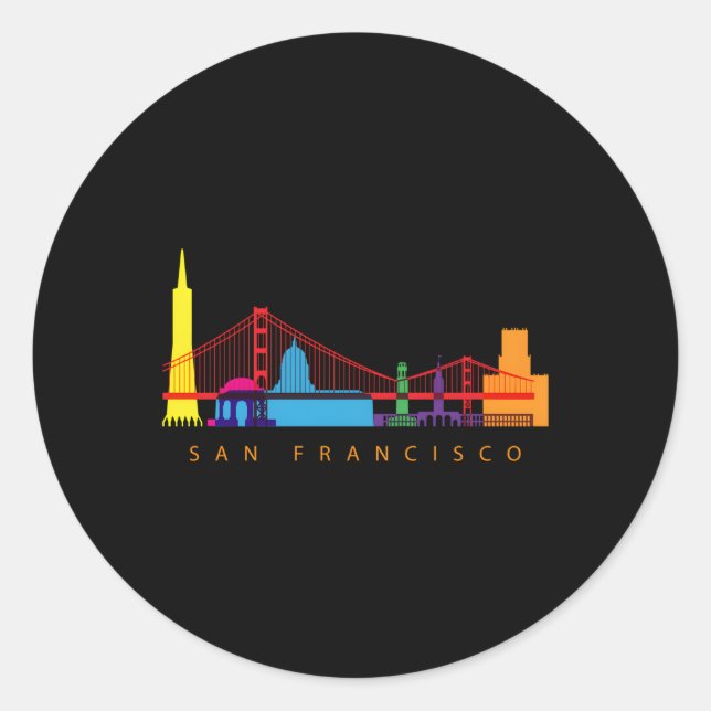Sticker Rond San Francisco California Usa Skyline (Devant)