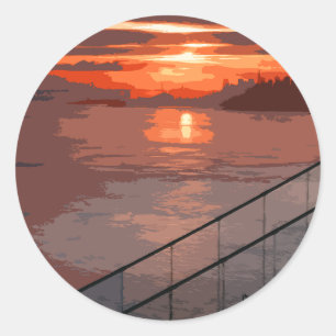 Sticker Rond San Francisco Sunrise Retro