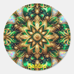 Sticker Rond SANDRA ~ SHINY Green et Gold Christmas ~