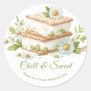 Sticker Rond Sandwich à la crème glacée Aquarelle du jour