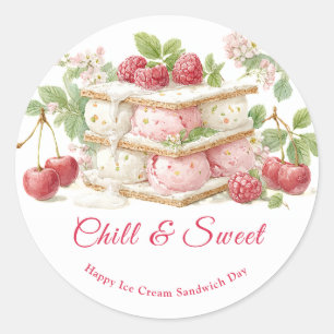 Sticker Rond Sandwich à la crème glacée Aquarelle du jour