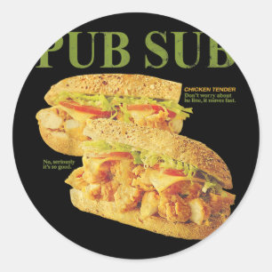 Sticker Rond Sandwich Fun Amusant Tendre au Poulet Pub Sub 