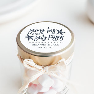 Sticker Rond Sandy Toes, Salty Kisses Destination Mariage Favor