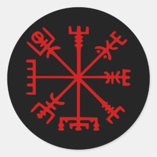 Sticker Rond Sang Rouge Vegvísir (Viking Compass)