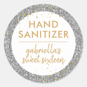 Sticker Rond Sanitizer à la main Parties scintillant argent Ann