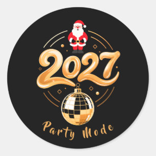 Sticker Rond Santa 2027 Mode Fête Or Disco Noël