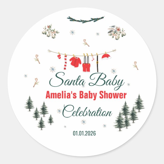 Sticker Rond Santa Baby Christmas Theme Baby Shower  (Devant)