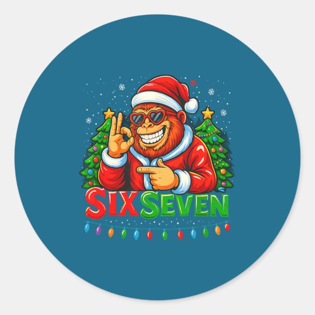 Sticker Rond Santa Bigfoot Christmas Sasquatch 67 Funny Meme Si (Devant)