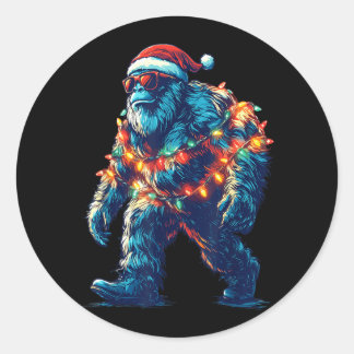 Sticker Rond Santa Bigfoot Lumières de Noël Xmas Sasquatch