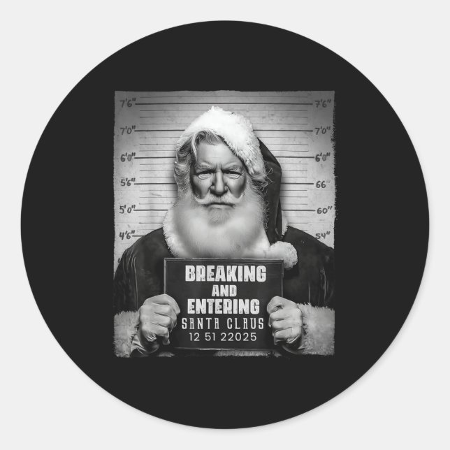 Sticker Rond Santa Breaking Entering Mugshot Funny Christmas Ho (Devant)