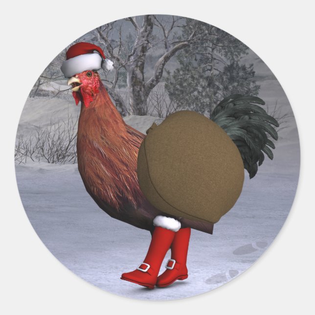 Sticker Rond Santa Claus au coq Brown (Devant)
