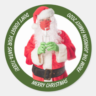 Sticker Rond Santa Claus Avec Sanitizer 2020