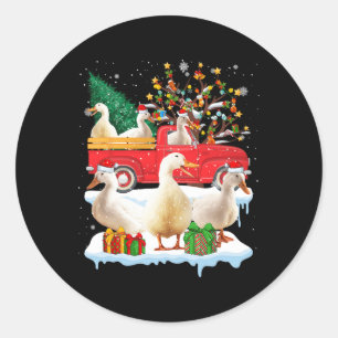 Sticker Rond Santa Claus Canard Ride Camion Rouge Arbre Noël
