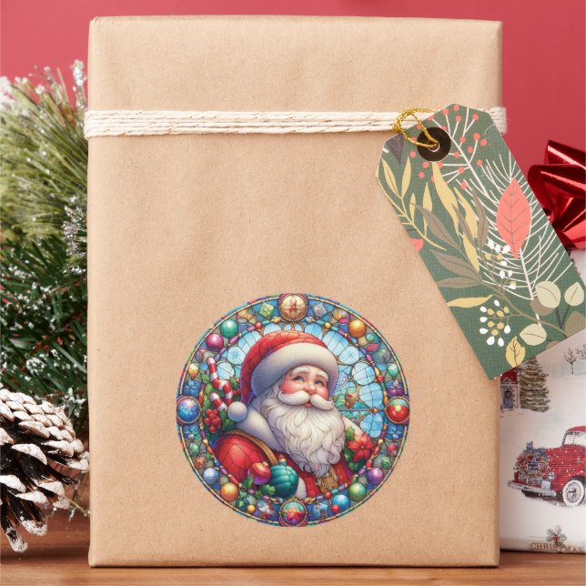 Sticker Rond Santa Claus en verre (vacances)