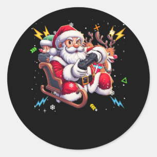 Sticker Rond Santa Claus Jouer Jeu de Noël Joueur Vidéo Jeu