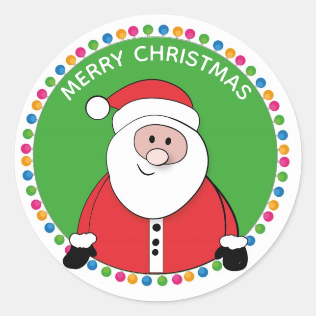 Sticker Rond Santa Claus Joyeux Noël mignonne (Devant)