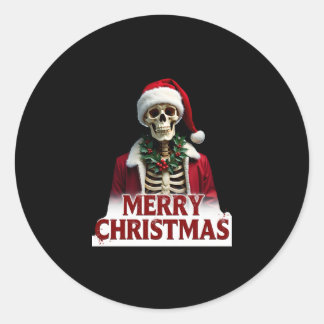 Sticker Rond Santa Claus Skeleton Outfit Skull Funny Christmas 