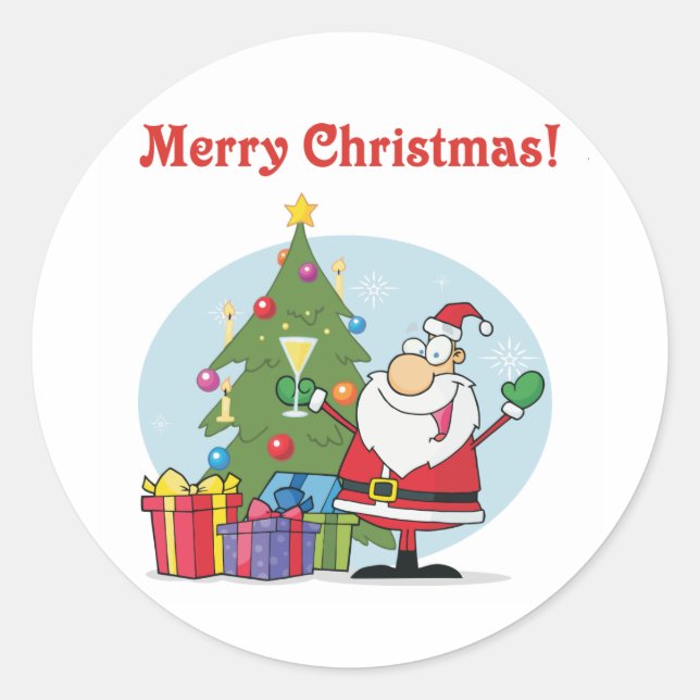 Sticker Rond Santa Clause et présente Noël férié (Devant)
