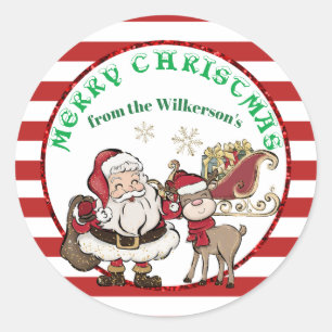 Sticker Rond Santa et Rudolph Candy Cane Noël