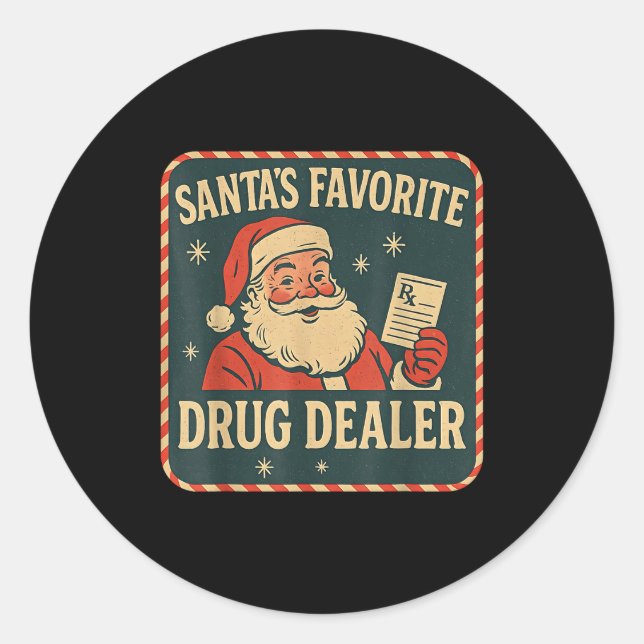 Sticker Rond Santa Favorite Drug Er Christmas Pharmacist Health (Devant)
