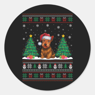 Sticker Rond Santa Hat Scottish Terrier Dog Xmas Tree Lumières 