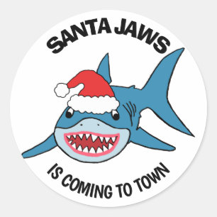 Sticker Rond Santa Jaws Drôle Requin Noël