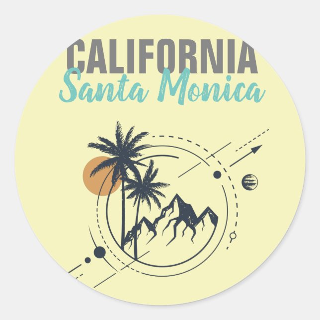 Sticker Rond Santa Monica Californie Geometric Palms (Devant)