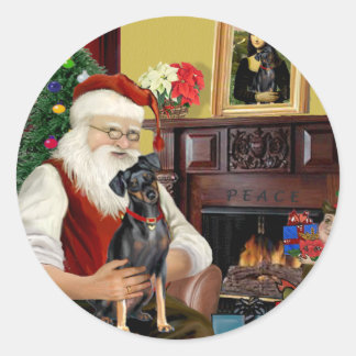 Sticker Rond Santa - Pinscher Nain (naturel)