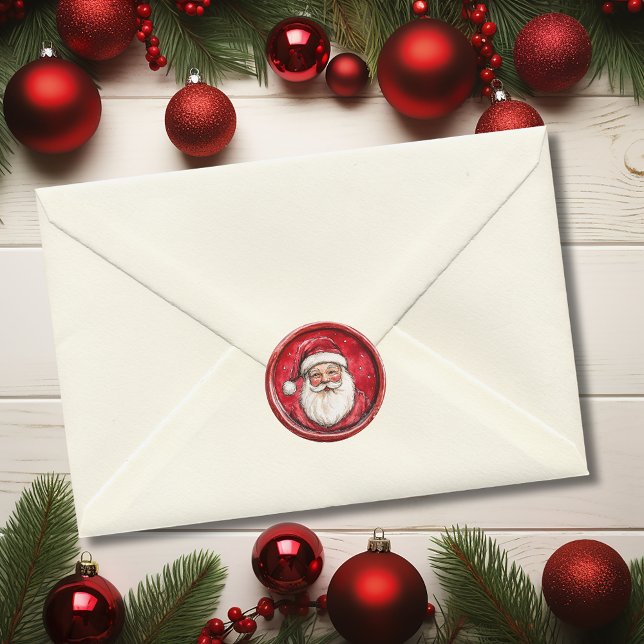 Sticker Rond Santa Red Christmas Faux Was (Santa Red Christmas Faux Was Classic Round Sticker)