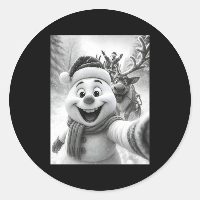 Sticker Rond Santa Snowman Reindeer Taking A Selfie Photo Chris (Devant)